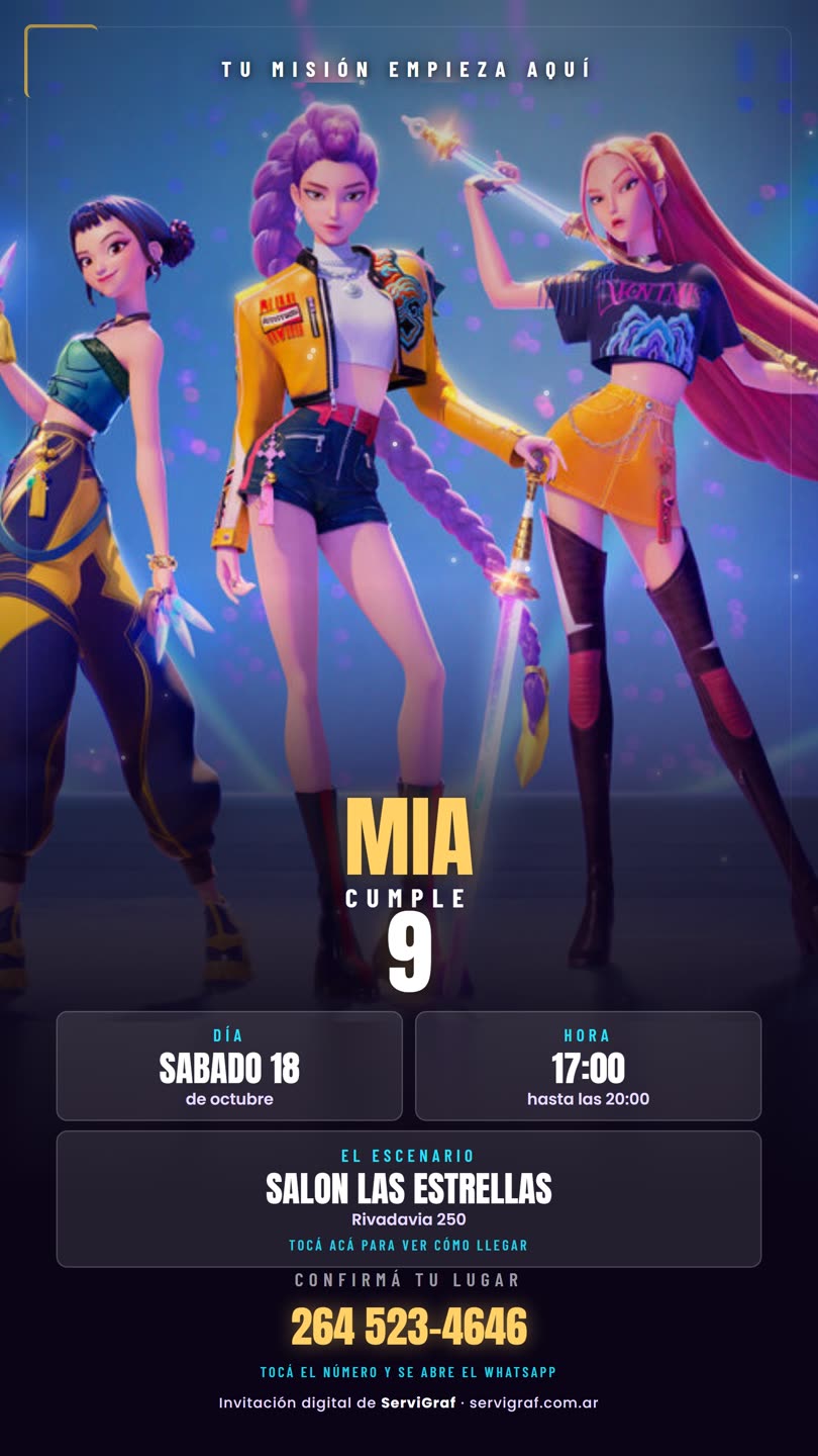 Invitación en PDF con temática de guerreras K-pop