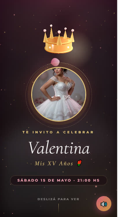 Invitación web de 15 años, con corona en 3D