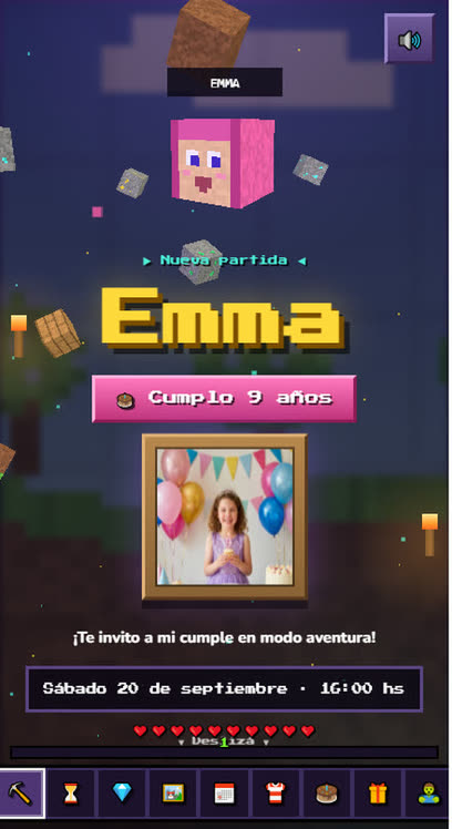 Invitación web infantil con temática de bloques